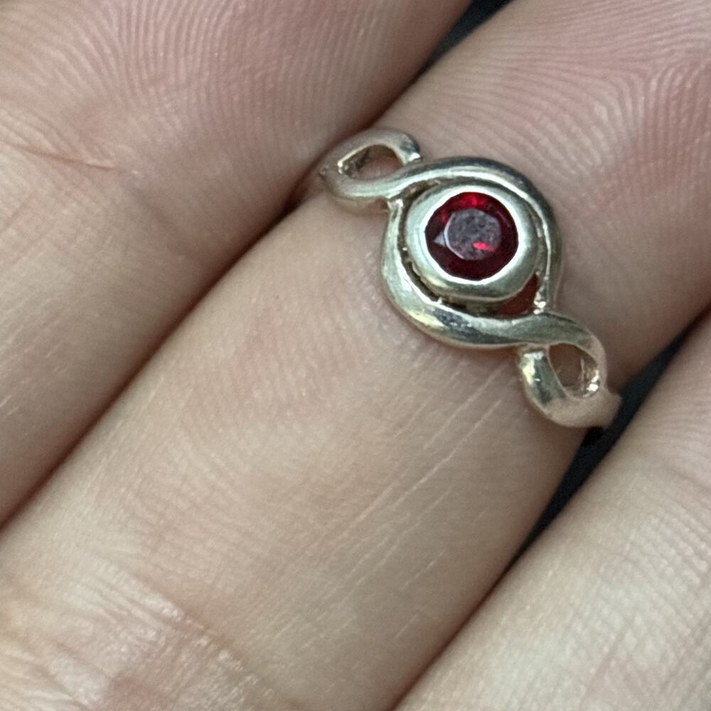 Sterling Silver Toe Ring / ToeRing With Pink - Red Gemstone 925 Silver - Picture 9 of 9